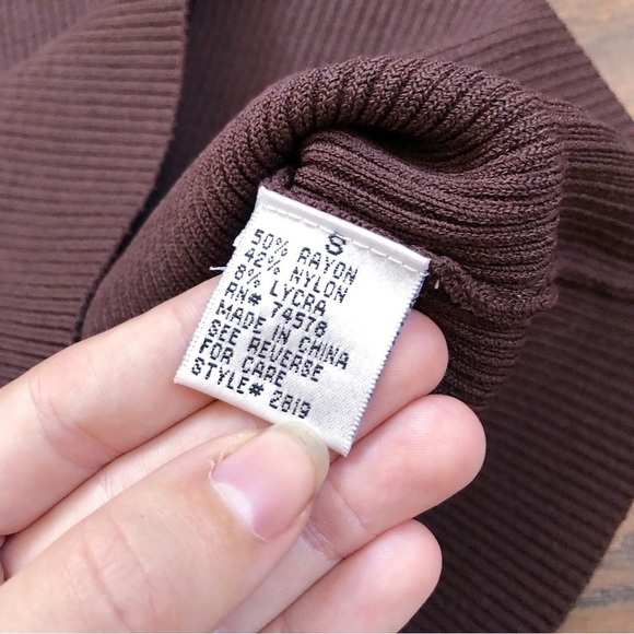 Cache • brown beaded sweater tank knit ribbed embellished lace crochet scoop - Picture 5 of 6